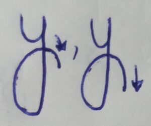 Graphology handwriting letter y showing fear of success. Giving up at last
