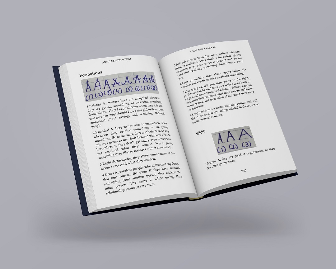 Handwriting analysis book having capital A in it.