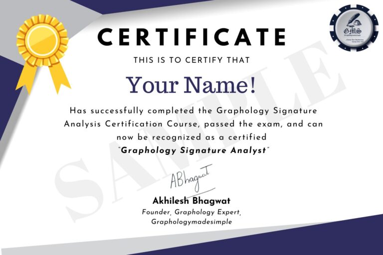 Graphology Signature Analysis Online Certification Course Certificate Image.