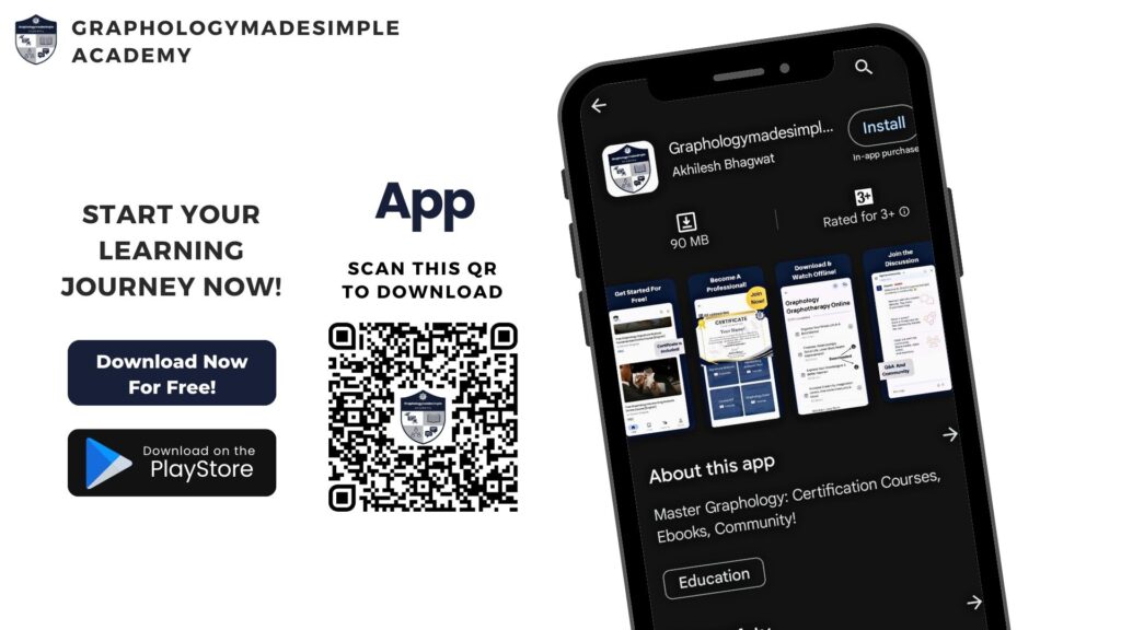 Download Free Graphologymadesimple Academy App to learn Graphology for free, to become a certified Graphologist