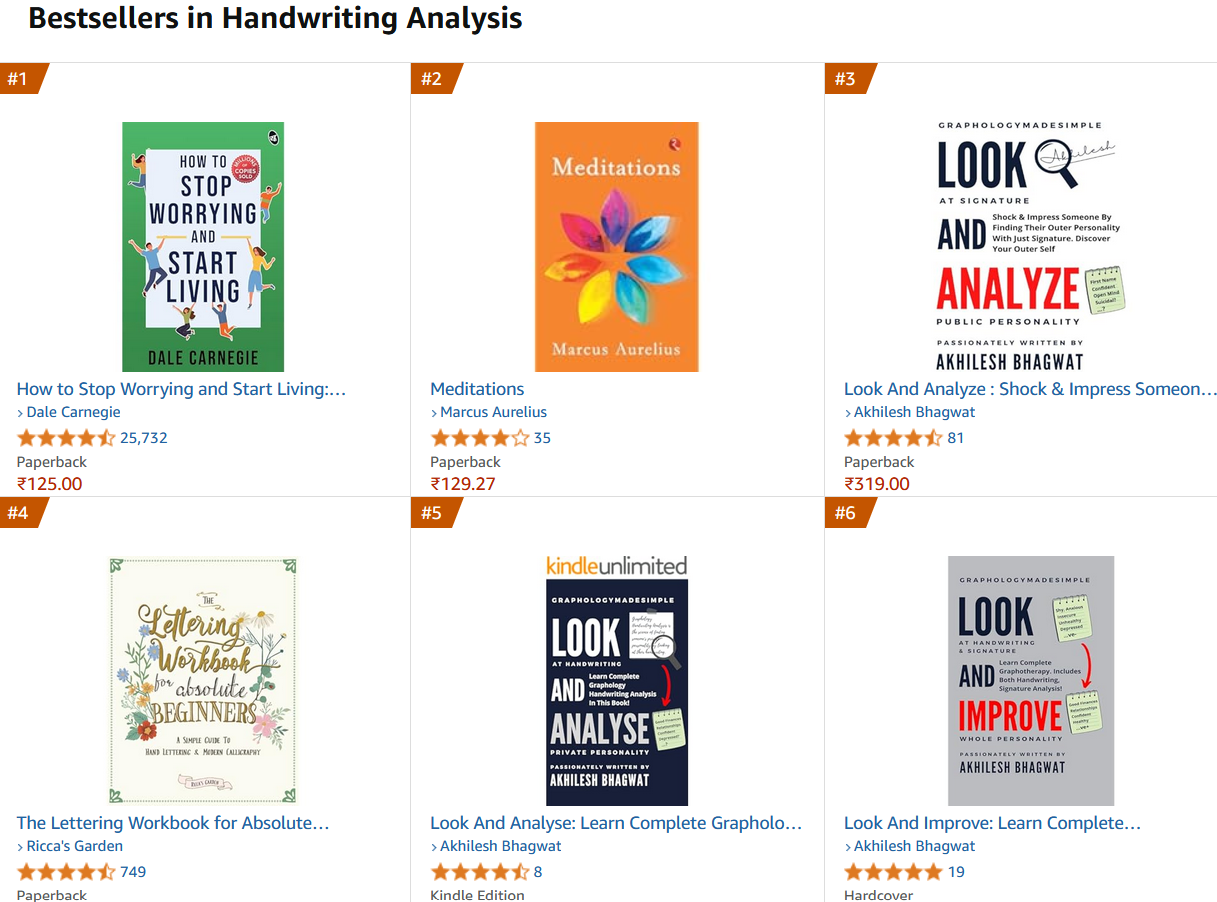 Graphology Handwriting analysis, signature analysis, graphotherapy Books On Amazon. All three are best sellers!
