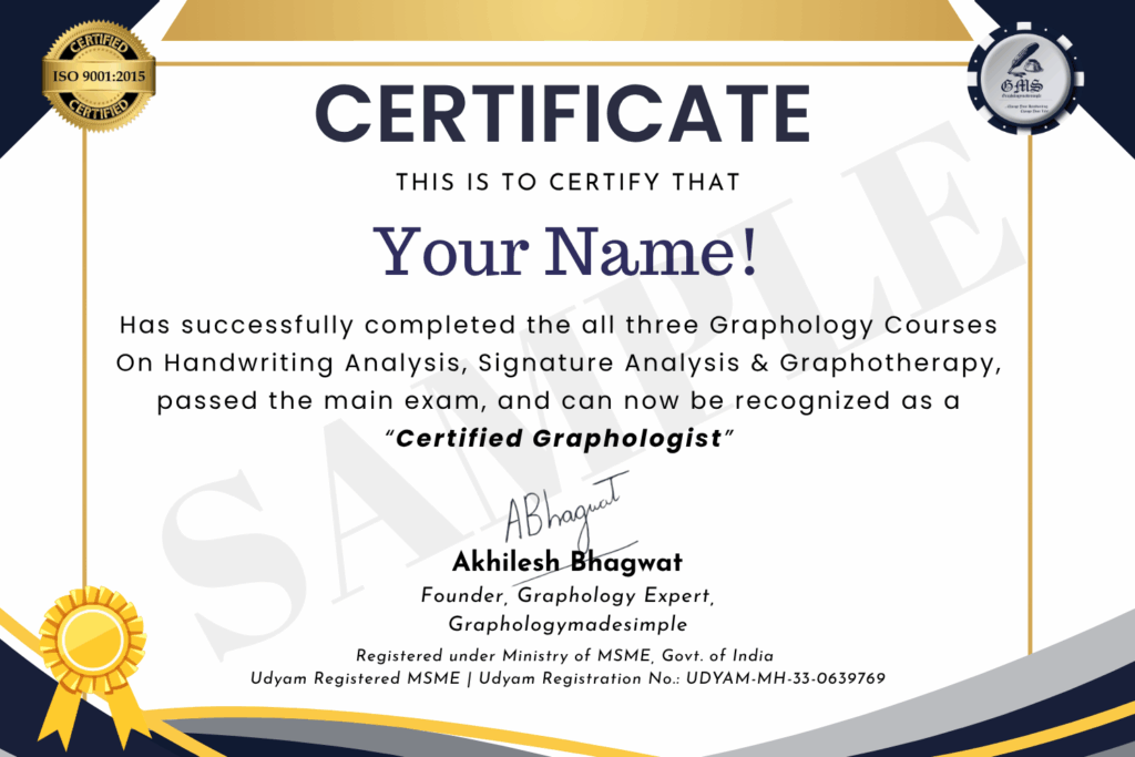 Graphology Handwriting Analysis, Signature Analysis, Graphotherapy Online Certification Exam